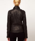Women's Genuine Leather Motorcycle Jacket Black WJ010 - Travel Hide