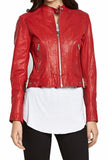 Women's Genuine Leather Motorcycle Jacket Red WJ014