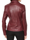 Women's Genuine Leather Motorcycle Jacket Burgundy WJ013 - Travel Hide