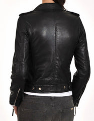 Women's Genuine Leather Motorcycle Jacket Black WJ004 - Travel Hide