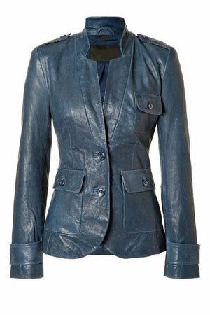 Women's Genuine Leather Motorcycle Jacket Blue WJ015 - Travel Hide