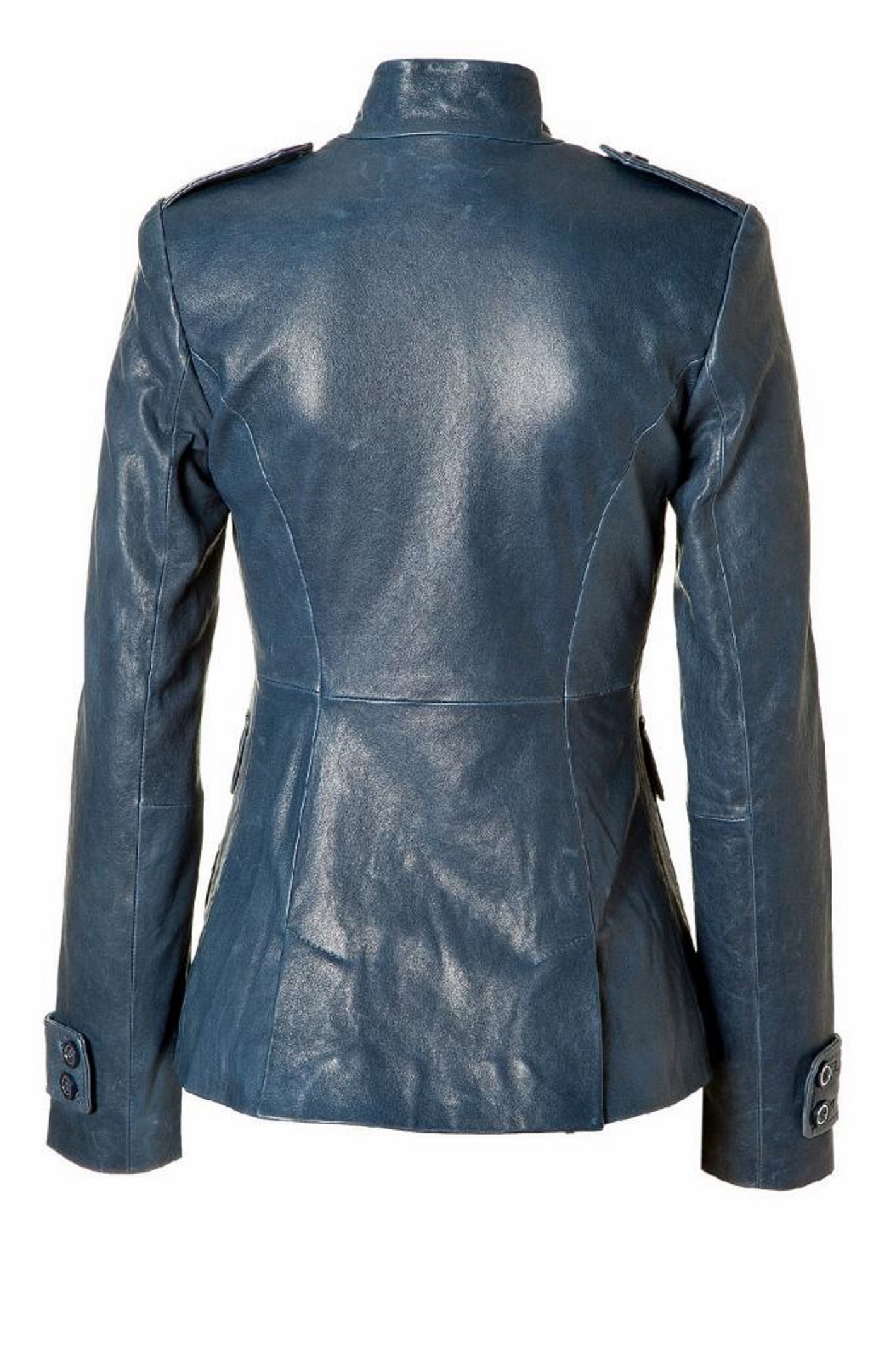 Women's Genuine Leather Motorcycle Jacket Blue WJ015 - Travel Hide