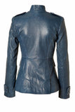 Women's Genuine Leather Motorcycle Jacket Blue WJ015 - Travel Hide