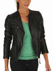 Women's Genuine Leather Motorcycle Jacket Black WJ017 - Travel Hide