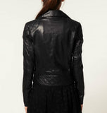 Women's Genuine Leather Motorcycle Jacket Black WJ016 - Travel Hide