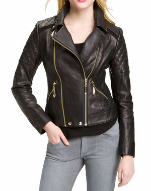 Women's Genuine Leather Motorcycle Jacket Black WJ018 - Travel Hide