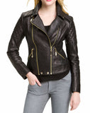 Women's Genuine Leather Motorcycle Jacket Black WJ018