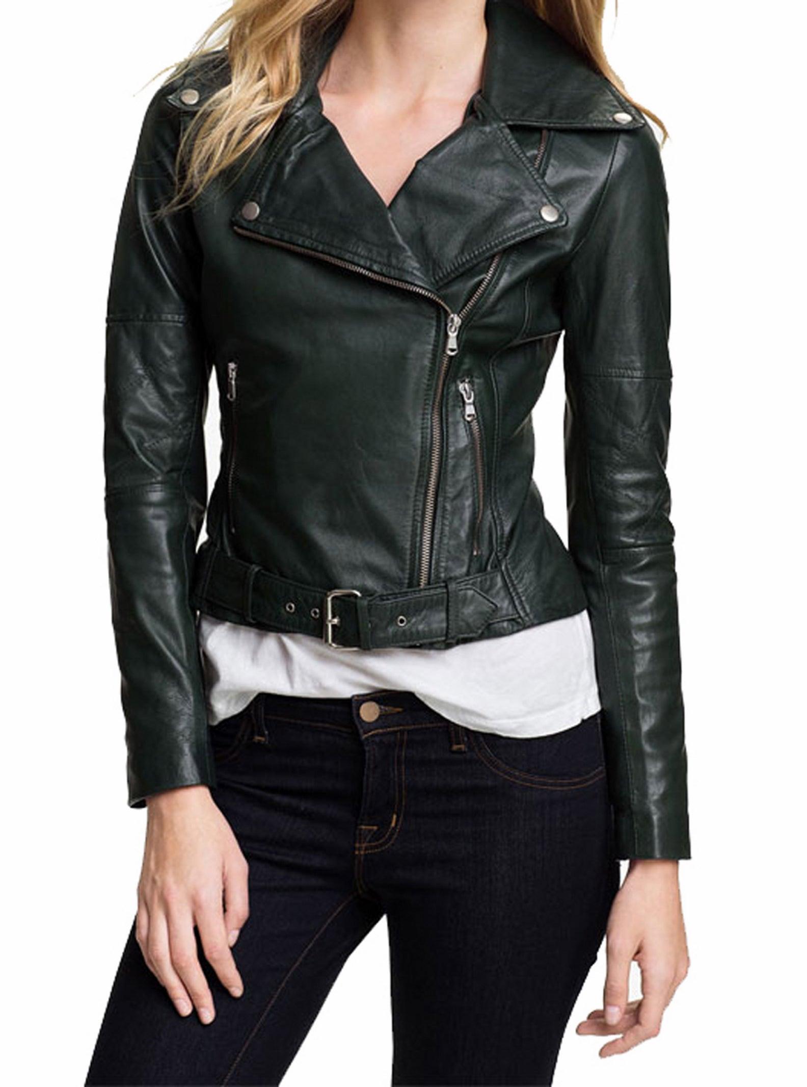 Women's Genuine Leather Motorcycle Jacket Black WJ002 - Travel Hide