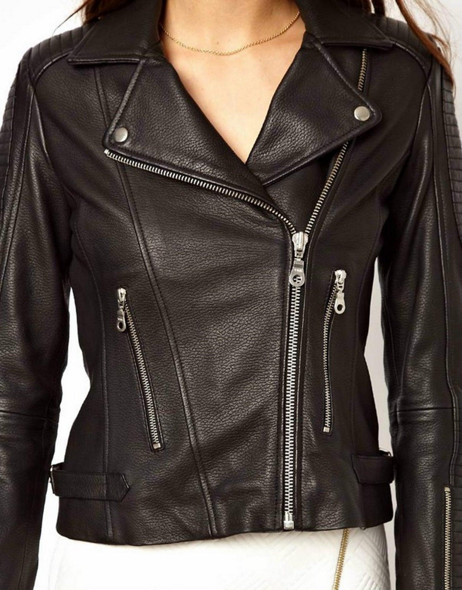 Women's Genuine Leather Motorcycle Jacket Black WJ006 - Travel Hide