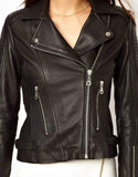 Women's Genuine Leather Motorcycle Jacket Black WJ006 - Travel Hide