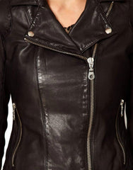 Women's Genuine Leather Motorcycle Jacket Black WJ008 - Travel Hide