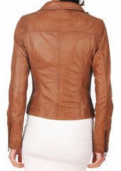 Women's Genuine Leather Motorcycle Jacket Tan WJ007 - Travel Hide