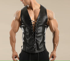 Men's Distinctive Slim Fit Laced Leather Vest MV20