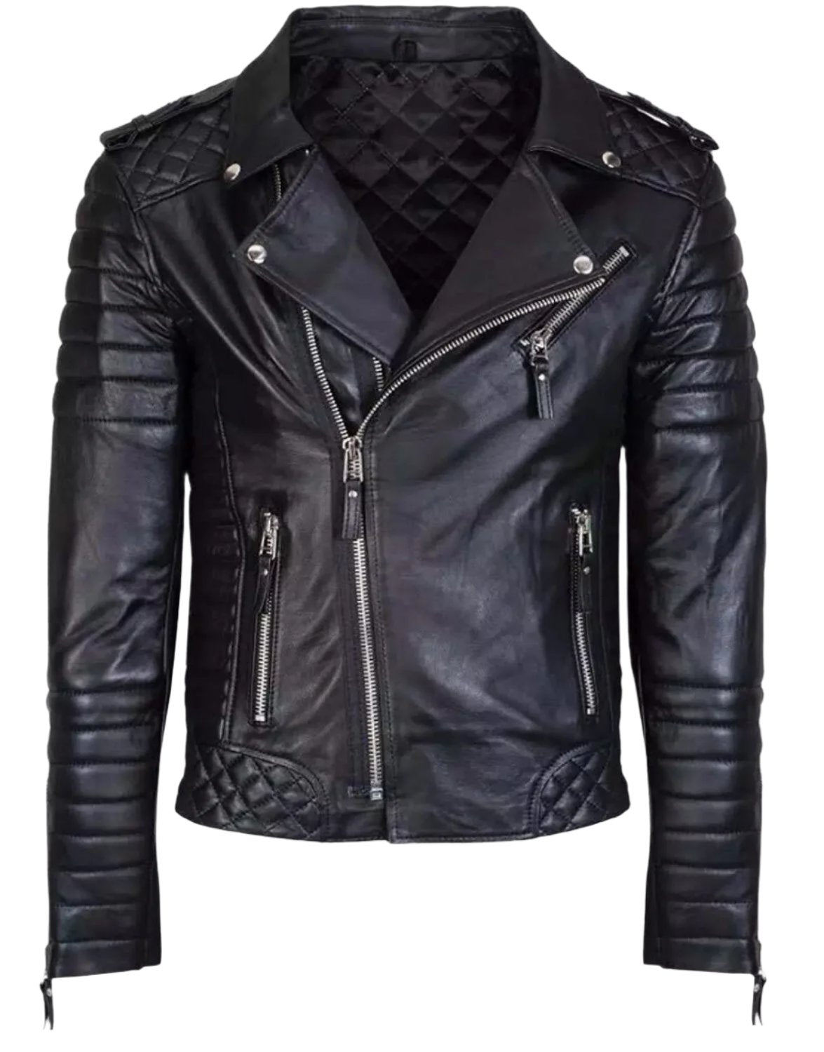 Men's Slim Fit Quilted Leather Motorcycle Jacket MJ050