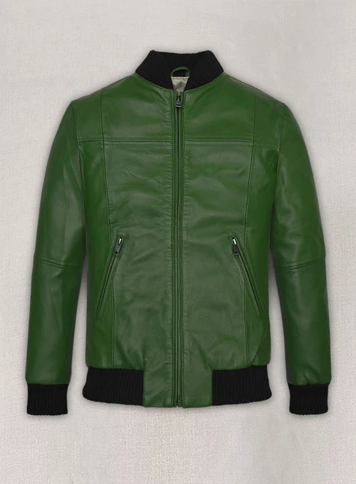 Ben Affleck Inspired Green Leather Bomber Jacket