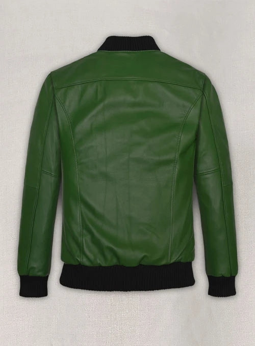 Ben Affleck Inspired Green Leather Bomber Jacket