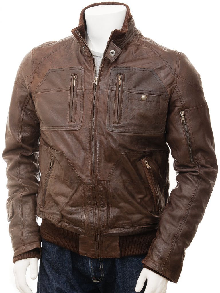 Men's Vintage Brown Leather Jacket MG04