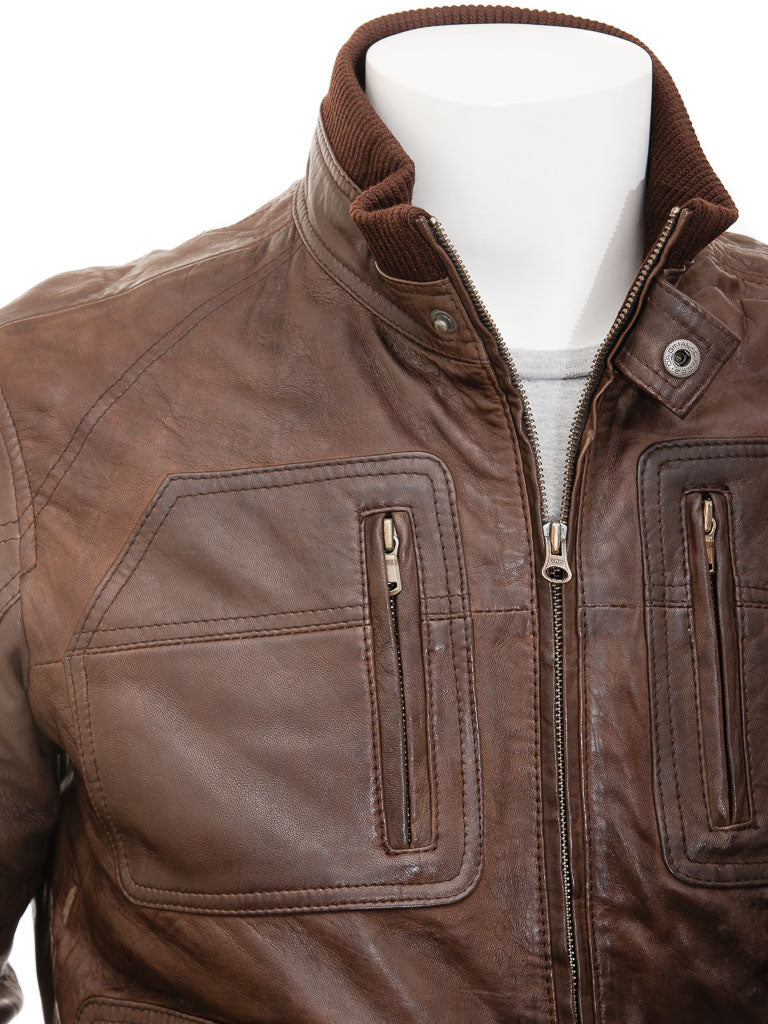 Men's Vintage Brown Leather Jacket MG04