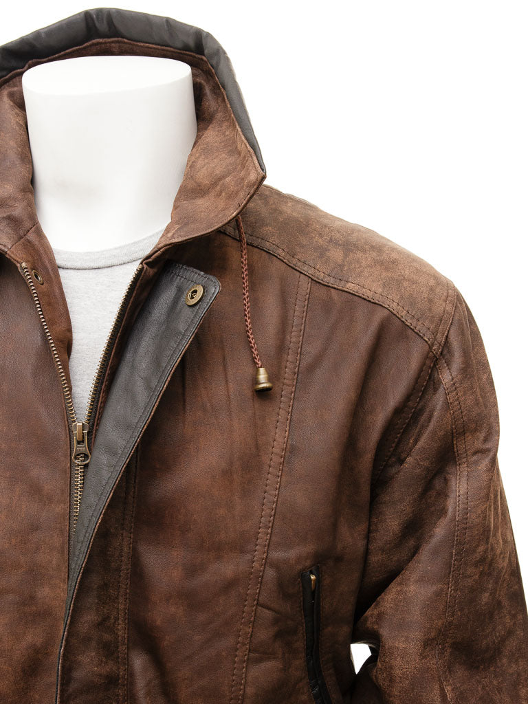 Men's Vintage Brown Leather Long Coat with Dual Closures MC13