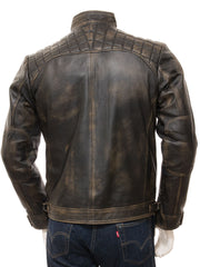 Men's Distressed Black Leather Motorcycle Jacket MG05