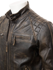 Men's Distressed Black Leather Motorcycle Jacket MG05