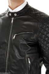 Men's Quilted Genuine Leather Motorcycle Jacket MJ021