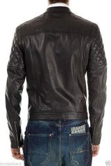 Men's Quilted Genuine Leather Motorcycle Jacket MJ021