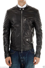 Men's Quilted Genuine Leather Motorcycle Jacket MJ021