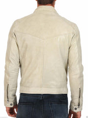 Men's Off White Genuine Leather Jacket MJ027