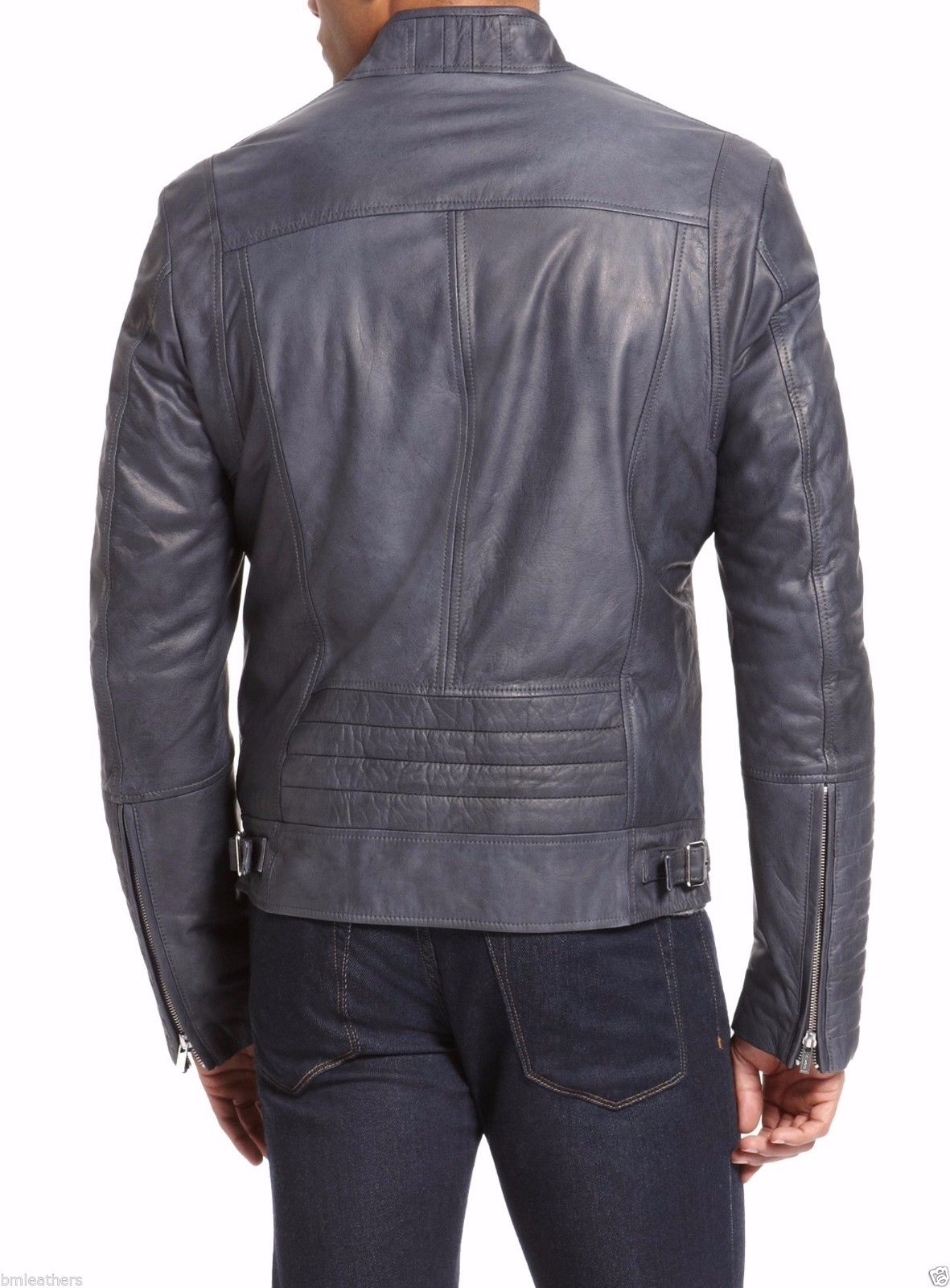 Men's Sleek Zipper Accents Gray Leather Jacket MJ024