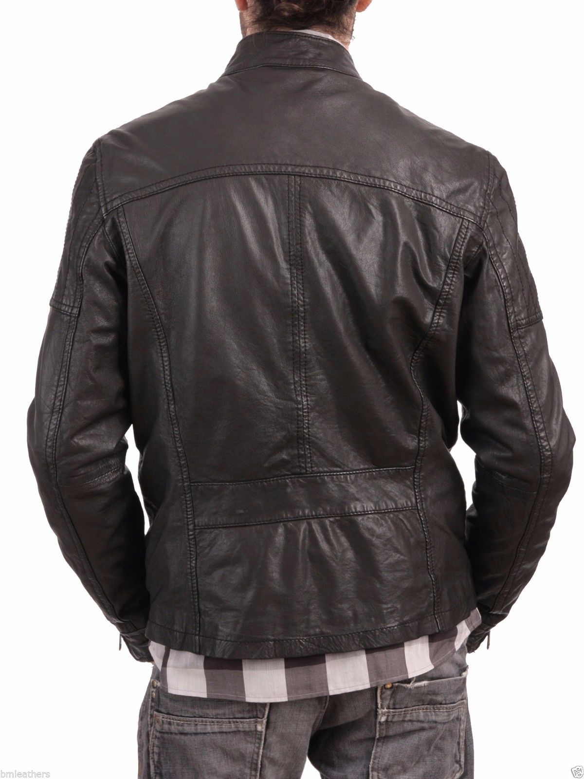 Men's Genuine Leather with Snap Collar Jacket MJ025