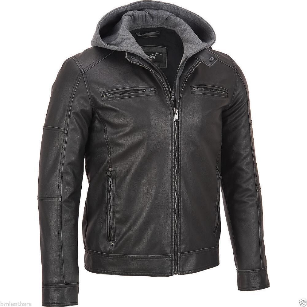 Men's Genuine Leather Hooded Jacket MJ026