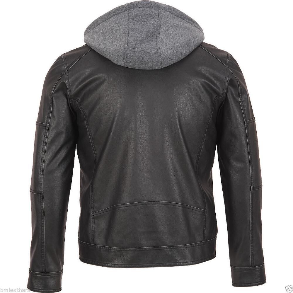 Men's Genuine Leather Hooded Jacket MJ026