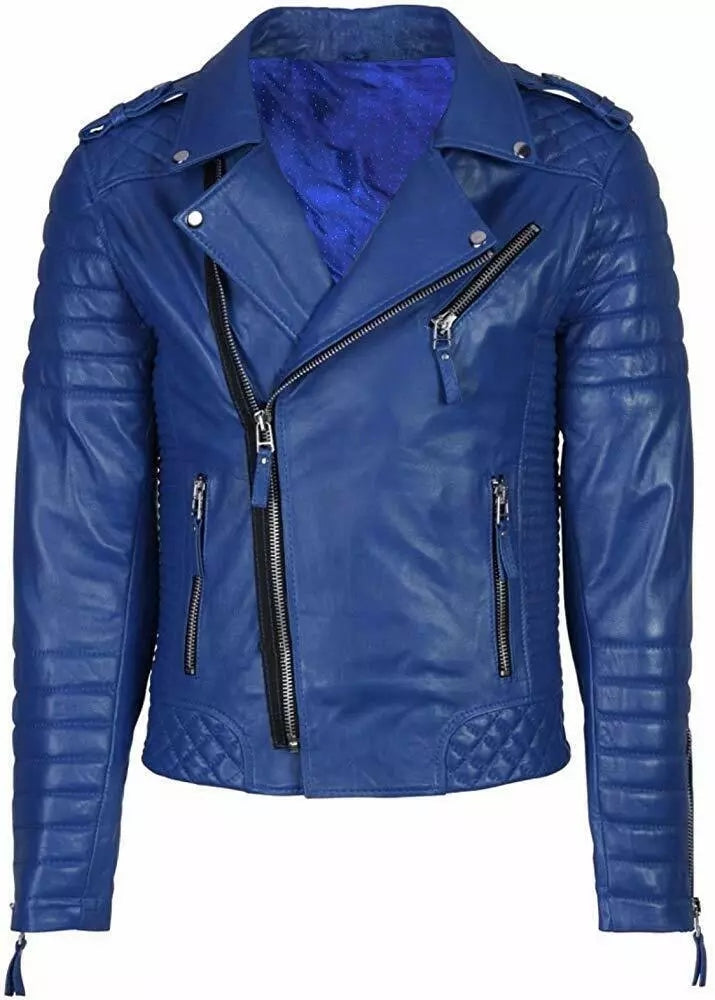 Men's Slim Fit Quilted Leather Motorcycle Jacket MJ050