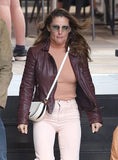 Elsa Pataky Quilted Burgundy Leather Jacket
