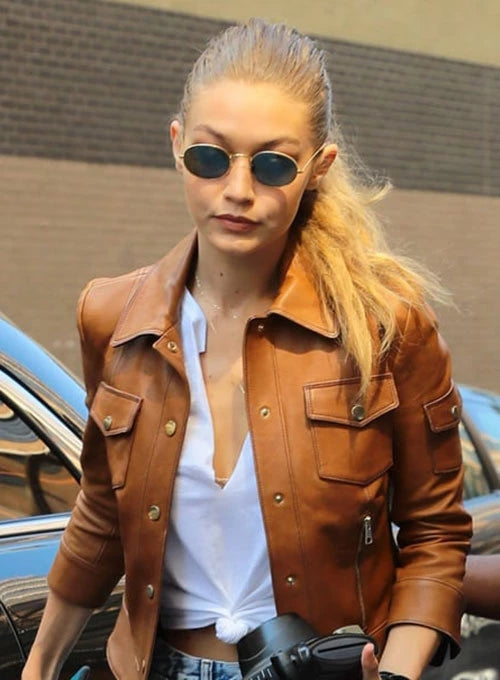 Gigi Hadid Tan Leather Jacket