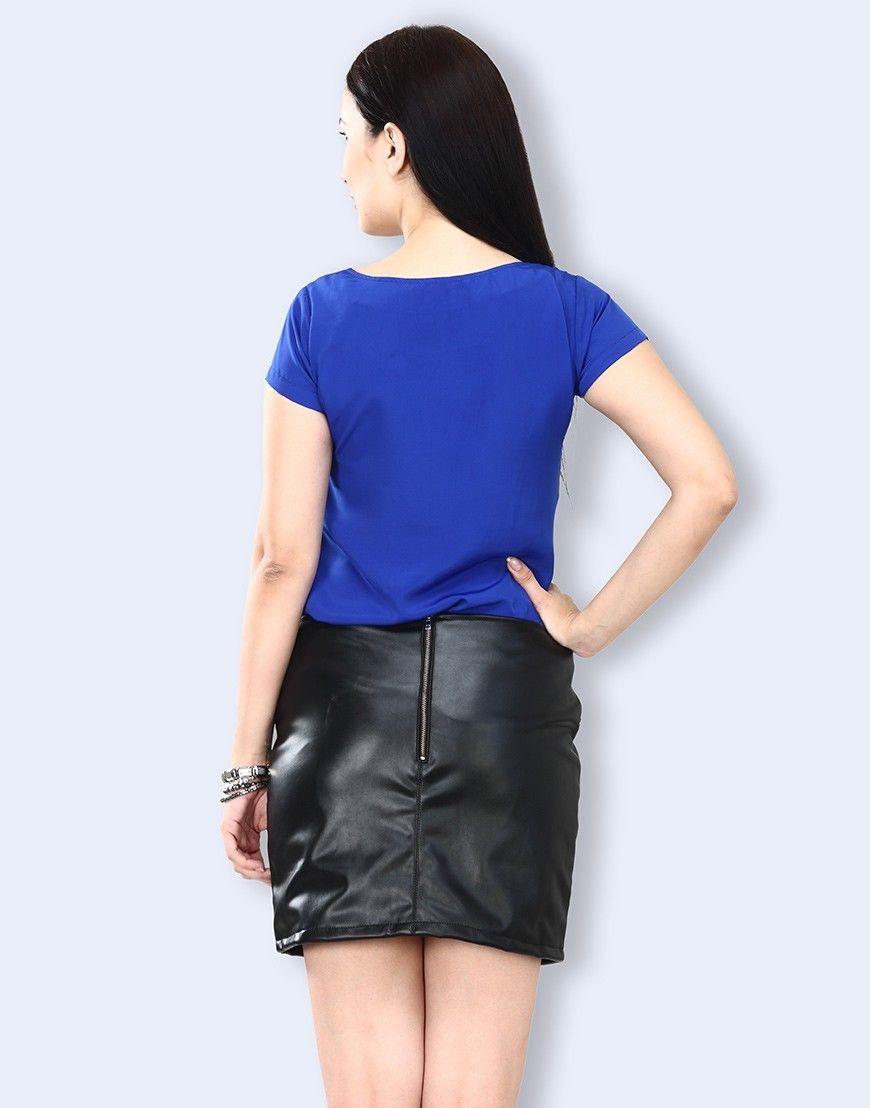 Women's Above Knee Black Leather Pencil Skirt WS11