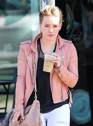 Hilary Duff Inspired Baby Pink Leather Jacket