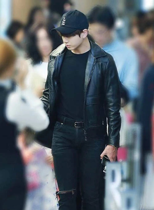 Jungkook Airport Style Leather Jacket