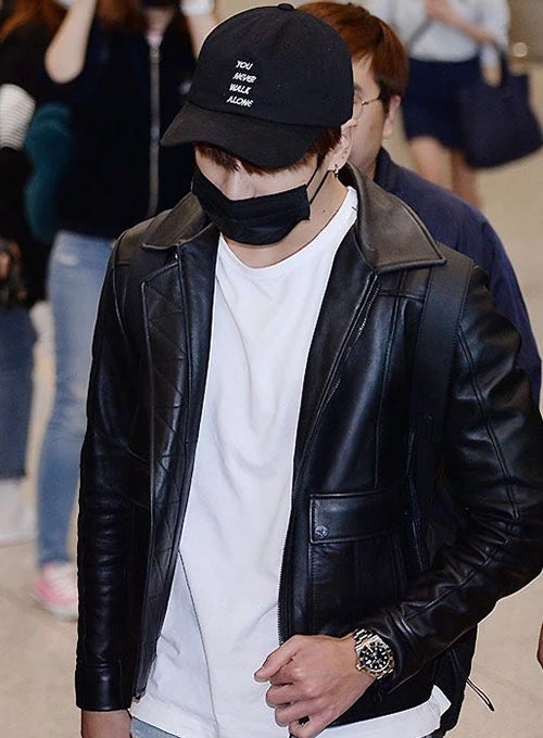 Jungkook Airport Style Leather Jacket