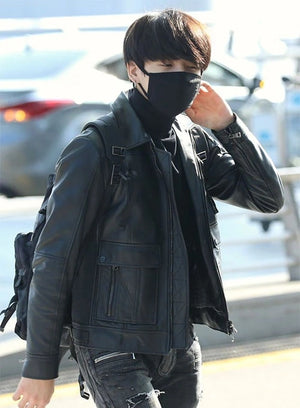 Jungkook Airport Style Leather Jacket