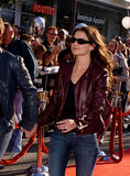 Katie Holmes Inspired Burgundy Leather Jacket