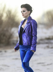 Natalie Portman Vox Lux Purple Leather Jacket