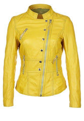 Women's Yellow Chic Zipper Leather Jacket WJ047