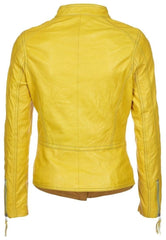 Women's Yellow Chic Zipper Leather Jacket WJ047