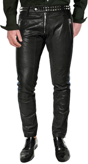 Men's Black Leather Urban Slim Fit Pants MP06