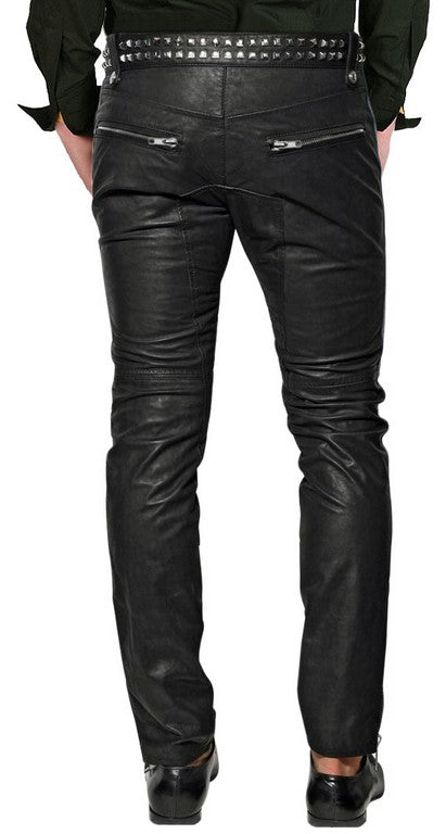 Men's Black Leather Urban Slim Fit Pants MP06