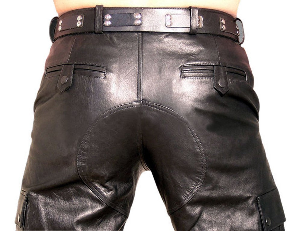 Men's Black Genuine Leather Utility Pants MP08