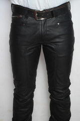 Men's Slim Fit Zippered Cuffs Leather Pants MP32