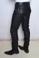 Men's Slim Fit Zippered Cuffs Leather Pants MP32